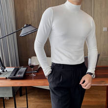 Водолазка мужская с длинным рукавом, универсальная модная Однотонная рубашка с высоким воротником, приталенная повседневная одежда, 9 цветов, 2020 2024 - купить недорого