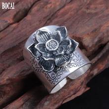 BOCAI New Real s999 pure silver flower rich and noble Woman ring stylish personality retro open flower ring for Woman 2024 - buy cheap