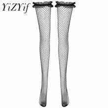 Meia arrastão sexy transparente, meia-calça feminina, estilo erótico, longa, com renda sobre o joelho, suspensório de seda, coxa alta 2024 - compre barato