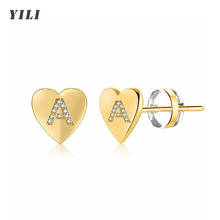 Fashion Gold A-Z Letter Heart Initial Earrings for Girls Women CZ 26 Initial Alphabet Stud 925 Silver Needle Earring Jewelry 2024 - buy cheap