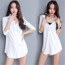 Женская белая рубашка в Корейском стиле, новая модная весенняя Асимметричная однотонная шифоновая рубашка средней длины с длинными рукавами 2024 - купить недорого