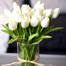 Искусственные тюльпаны, белые полиуретан с эффектом реального прикосновения из латекса, 10 шт., для украшения дома 2024 - купить недорого