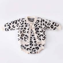 Outono roupas bebês meninas moda leopardo bebê conjunto de malha bodysuit para bebê recém-nascido cardigã infantil suéter casaco macacão 2024 - compre barato