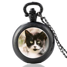 Reloj de bolsillo con diseño de gato para hombre y mujer, pulsera de cuarzo con cabujón de cristal Vintage, colgante único, cadena Fob, regalo 2024 - compra barato