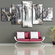 Картина на холсте модульный домашний Декор 5 шт. китайская чернильная живопись Природный Пейзаж Плакат водопад картина для гостиной настенное искусство 2024 - купить недорого