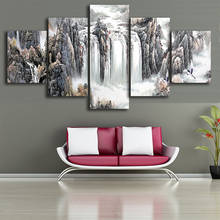 Pintura en lienzo Modular para decoración del hogar, 5 piezas, pintura de tinta china, paisaje Natural, póster, imagen de cascada, arte de pared para sala de estar 2024 - compra barato