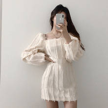 Long Sleeve Sexy Women Spring Mini Dress Elegant Square Neck Slim Solid Color Ladies Korean Elbise Casual Party Ropa Mujer 2024 - buy cheap