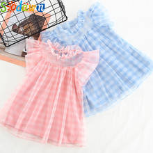 Sodawn Baby Flying Sleeve Girl Dresses 2020 Summer Kids Clothes For Girls Children Dresses Plaid Lace Collar Mesh Princess Dress 2024 - buy cheap