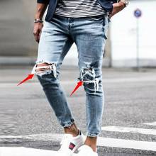 Mens Skinny Jeans Rip Slim fit Stretch Denim Distress Frayed Biker Jeans Pant US 2024 - buy cheap