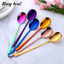 1PC Coffee Spoon Stainless Steel Long Handle 9 Colors Korean Soup Mixing Spoon Dessert Long Ice Kitchen Dinner Rice/Salad Scoop 2024 - buy cheap