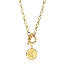 Monogram Initial Letter Pendant Necklace for Women Gold Color Disc Coin Charm Stainless Steel Paperclip Link Chain Gift DDN257 2024 - buy cheap