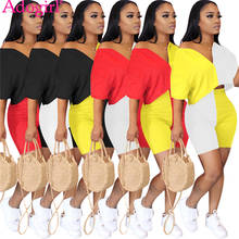 Adogirl Color Patchwork Women Set Sexy V Neck Off Shoulder Short Sleeve T Shirt Crop Top Shorts Summer Tracksuit Home Clothes 2024 - buy cheap