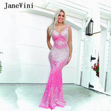 JaneVini-Vestidos de Noche de lujo de Dubái, traje Sexy con escote en V, sin mangas, tul, sirena, estilo Dubái, túnica larga, 2020 2024 - compra barato
