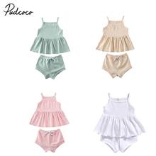 2020 Toddler Kids Baby Girl Clothes Solid Sleeveless Vest Tops Dress+Shorts Pants Summer Cloth 2Pcs/Set Pajamas Outfit 0-24M 2024 - buy cheap