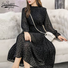 Black Vintage ClotheS Spring Lady Long Chiffon Dress 2021 Korean Fashion Women Long Sleeved Polka Dot Pleated Dresses 3670 50 2024 - buy cheap