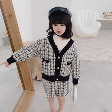 2019 New fashion kids sweater set plaid knitted cardigan jacket & skirt children clothing suit elegant suits girls sets ws979 2024 - buy cheap
