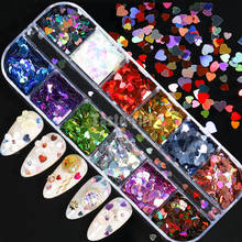 12 Grid/Set Holographic Nail Glitter Sequins Sparkly 3D Heart Round Laser Paillette Flakes Decor for Nail Art Accessories 2024 - buy cheap