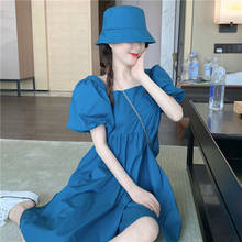 Women's New Style Square Collar Short-Sleeve Dress Puff Sleeve Korean-Style Dress Woman Dress Vestido De Mujer Femme Robe 2024 - buy cheap