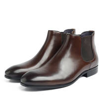 Moda preto/marrom botas de couro genuíno chelsea botas de tornozelo masculino 2024 - compre barato
