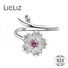 Licliz novo 925 sterling silver pêssego flor aberto anéis para as mulheres ouro branco ajustável jóias com rosa cz cristal lr0735 2024 - compre barato