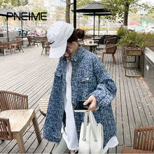 New Women Korean Denim Jacket Loose Retro Trend All-match Long Jacket Women Spring and Autumn Outside Printed Blue Top Ins 2024 - buy cheap