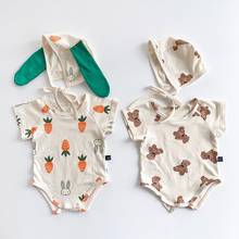 2022 Summer New Baby Bear Bodysuit Cotton Short Sleeve Jumpsuit For Boys Girls Carrot Print Bodysuit With Hat Baby Clothes 0-24M 2024 - buy cheap