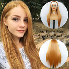 YYsoo Long Blonde Color Silky Straight Headband Wigs For Women Girls Futura Hair Synthetic Wig With Headwrap #27 No Lace Wig 2024 - buy cheap