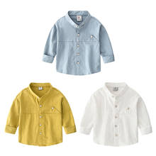 Весенне-осенняя рубашка для маленьких мальчиков блузка с длинными рукавами однотонные свободные рубашки с принтом топы для детей, детская Повседневная Блузка Одежда для детей, От 2 до 8 лет 2024 - купить недорого