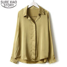 Blusa feminina moderna 2021, camisa feminina manga longa lisa com botões 6649 2024 - compre barato