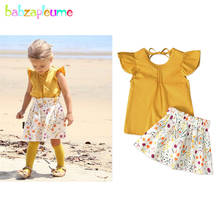 Boutique roupas de verão para meninas, 2 peças, camiseta amarela de manga curta + saia florida, roupas infantis, conjuntos de roupas para crianças 2013-1 2024 - compre barato