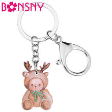 Bonsny Acrylic Antlers Bear Key Chains Key Rings Jewelry Car Purse Bag Decoration Keychains For Women Girl Charms Gift Accessory 2024 - buy cheap