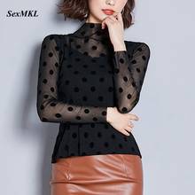 Plus Size Fashion  Black Blouse Women 2020 Casual Korean Turtleneck Long Sleeve Tops and Blouses Office Polka Dot Print Shirts 2024 - buy cheap