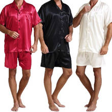 2020 nova moda masculina pijama de cetim de seda conjuntos de pijama macio pijama masculino de seda manga curta tops home pijama plus size ternos de verão 2024 - compre barato