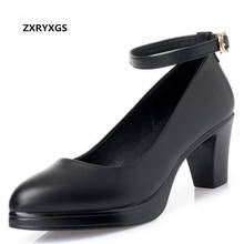 Best Sale 2022 Spring Top Cowhide Classic Women Black Shoes Real Leather Shoes Comfort Elegant Women High Heel Shoes Large Size 2024 - buy cheap