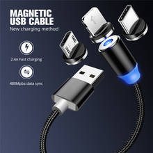 Cabo magnético micro usb tipo c de 1m e 2m, carregamento para iphone x 7 8 xs max xr huawei samsung xiaomi lg 2024 - compre barato