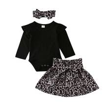 0-12m crianças recém-nascidos roupas da menina do bebê conjuntos de babados sólido macacão bodysuit + leopardo impressão tutu saia bandana conjunto 2024 - compre barato