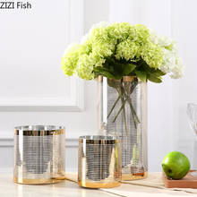 Moderno listrado aro de ouro vaso de vidro sala estar jantar mesa flores secas decoração ouro hidropônico vaso de flores arte casa 2024 - compre barato