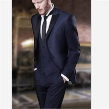 Best Selling Navy Blue Men Suit Party Dress Tuxedos Business Man Blazer Office Wear Mens Suits 3pcs(jacket+pants+vest) 2024 - buy cheap