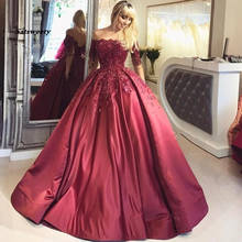 2022 Dark Red Lace Long Sleeve Prom Dress Off the Shoulder Ball Gown Quinceanera Dress 2024 - buy cheap