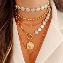 Miwens Ins Trendy Flat Pearl Choker Necklaces For Women Maxi Chains Metal Head Medal Pendant Necklace Valentine Collar Jewelry 2024 - buy cheap