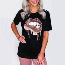Camiseta feminina estampada de leopardo, gola redonda, manga curta, engraçada, casual para mulheres, verão 2024 - compre barato