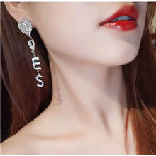 Korean fashion Letter YES Heart  Women Earrings Shining Silvery Pendants Earrings Funny Charm Party 2024 - buy cheap