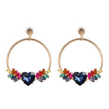 Geometric Big Circle Drop Earrings Women Luxury Glass Crystal Heart Pendants Earrings Female Korean Fashion ZA Earrings Jewelry 2024 - buy cheap