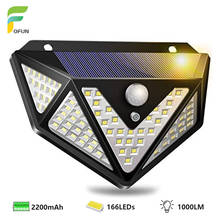Luz solar de led brilhante com sensor de movimento pir, 3 modos de luz para parede, iluminação externa à prova d'água, lâmpada de segurança para jardim e quintal, 166