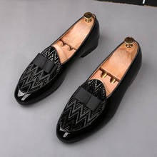 italian brand designer mens fashion cow leather shoes slip on tassel shoe tie knot black loafers rhinestone party nightclub male 2024 - buy cheap