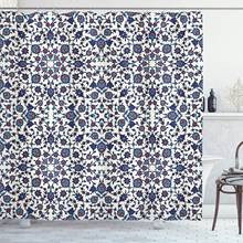 Cortina de chuveiro oriente do marrocos com padrão floral, estilo vitoriano rococo, conjunto de decoração de banheiro de design barroco com ganchos, creme longo de 70" 2024 - compre barato