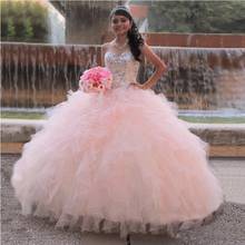 Vestidos De quinceañera rosa con cristales brillantes, vestido De baile con volantes, precioso vestido De fiesta De 16 años, vestido De graduación para niña De 15 años 2024 - compra barato