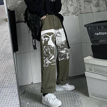 Calças de brim verde do exército dos homens 2021 tendências da moda anime americano imprimir roupas adolescente perna reta calças jeans streetwear regular 2024 - compre barato