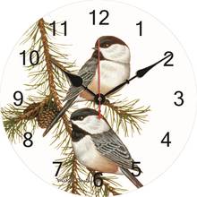 Большой 16 дюймов настенные часы с рисунком в виде птиц на сосновые ветки дерева дизайн круглые Настенные часы, мобильный, тихая работа не тикают картина маслом декоративные настольные лампы для дома 2024 - купить недорого