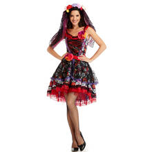 Mexican Day of The Dead Horror Zombie Skull Costume Halloween Carnival Party Flower Fairy Ghosts Bride Cosplay Dress 2024 - buy cheap